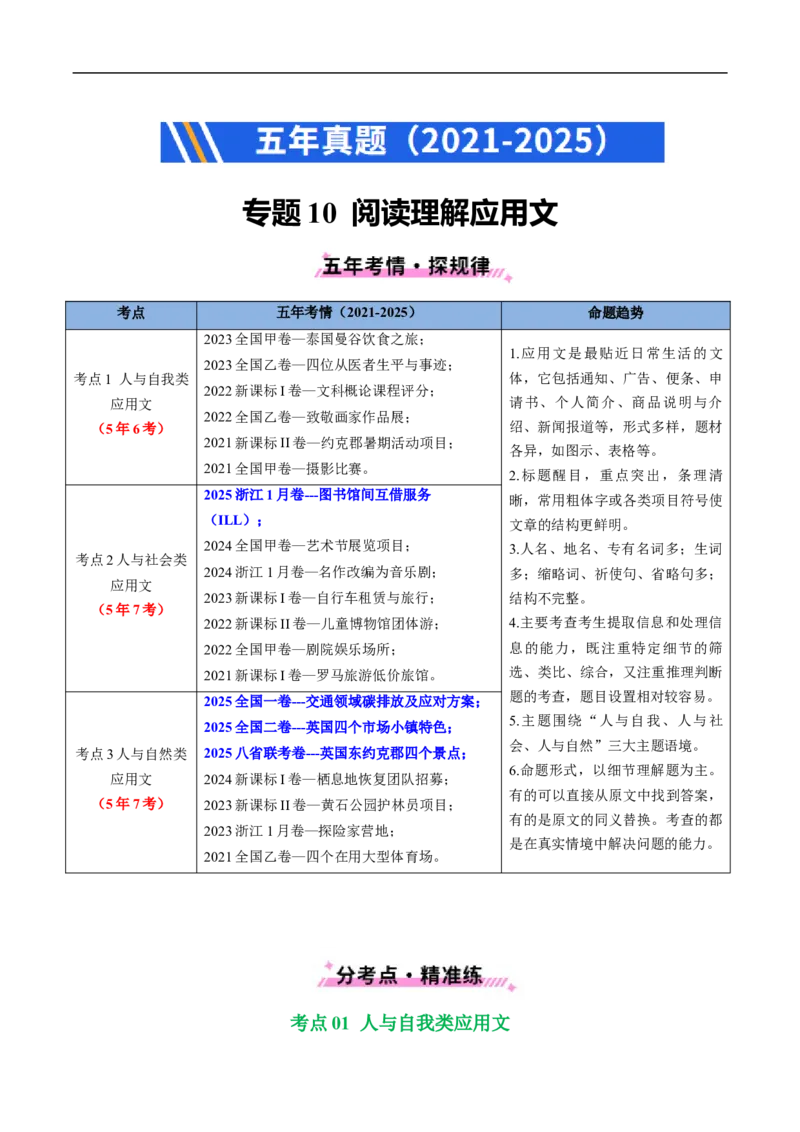 专题10阅读理解应用文（全国通用）（原卷版）_高考真题分类汇编_高考英语真题分类汇编（新高考通用）五年（2021-2025）