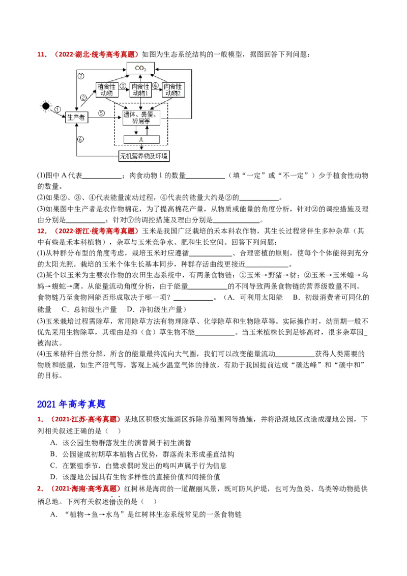 五年（2021-2025）全国高考生物真题分类汇编专题19生态系统（全国通用）（原卷版）_高考真题分类汇编_高考生物真题分类汇编（全国通用）五年（2021-2025）