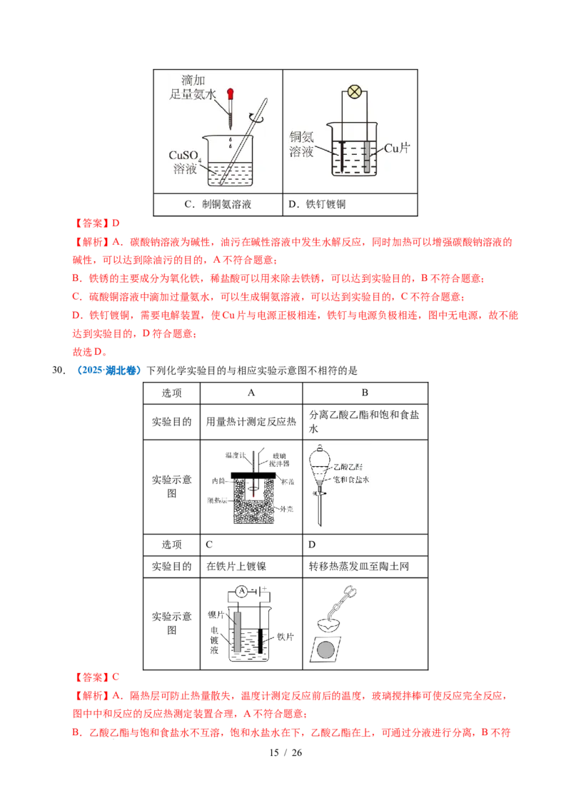 专题11化学实验基础（解析）_高考真题分类汇编_高考化学真题分类汇编（全国通用）五年（2021-2025）_专题11化学实验基础五年（2021-2025）高考化学真题分类汇编