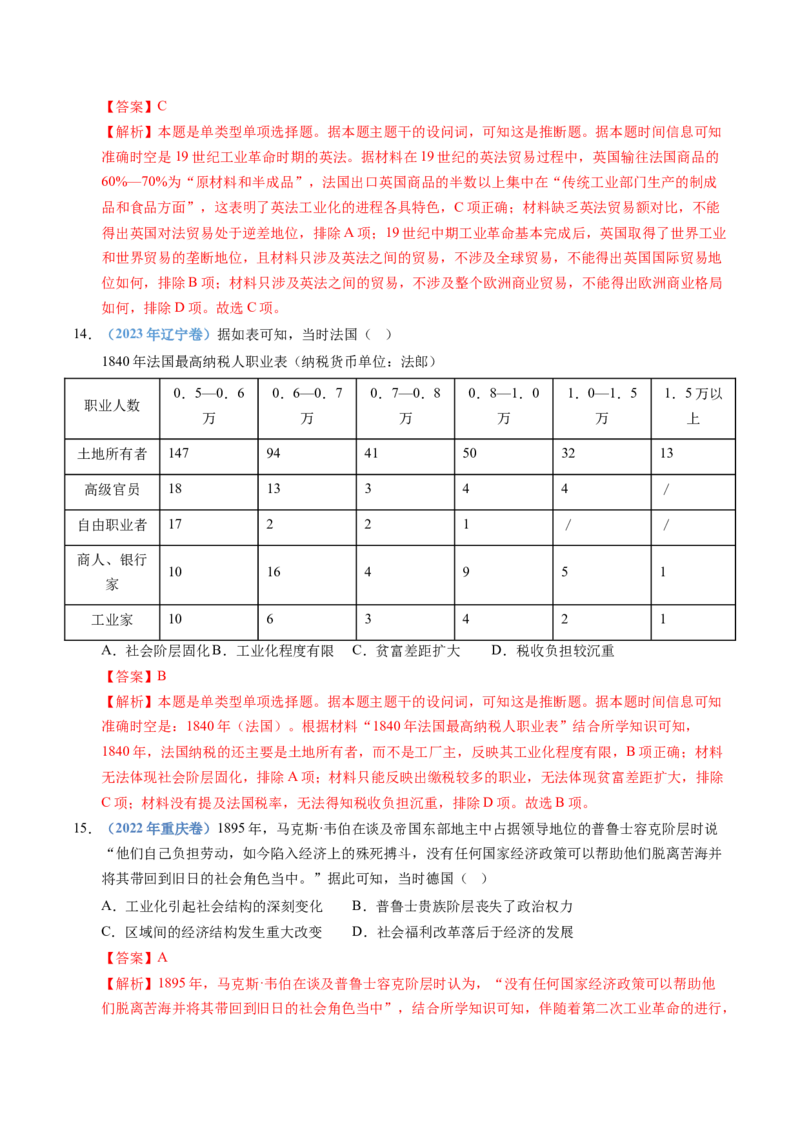 五年（2021-2025）高考历史真题分类汇编专题14工业革命与马克思主义的诞生（全国通用）（解析版）_高考真题分类汇编_高考历史真题分类汇编（全国通用）五年（2021-2025）