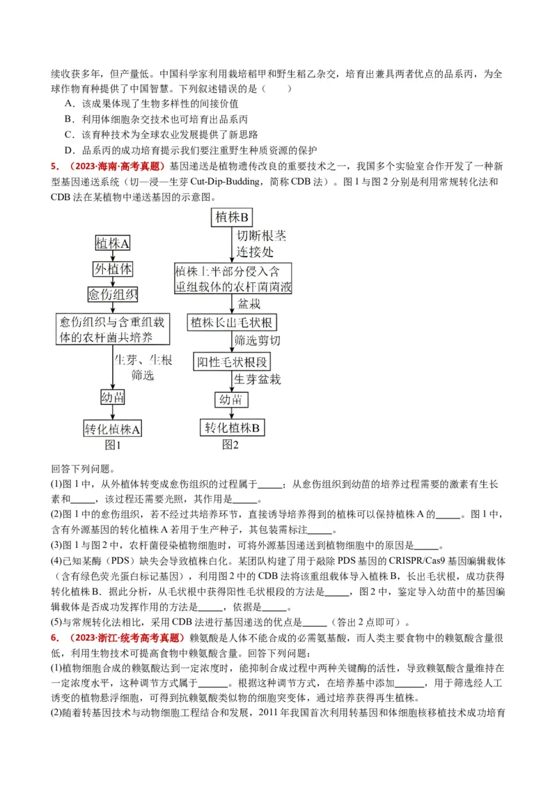 五年（2021-2025）全国高考生物真题分类汇编专题21细胞工程与胚胎工程（全国通用）（原卷版）_高考真题分类汇编_高考生物真题分类汇编（全国通用）五年（2021-2025）