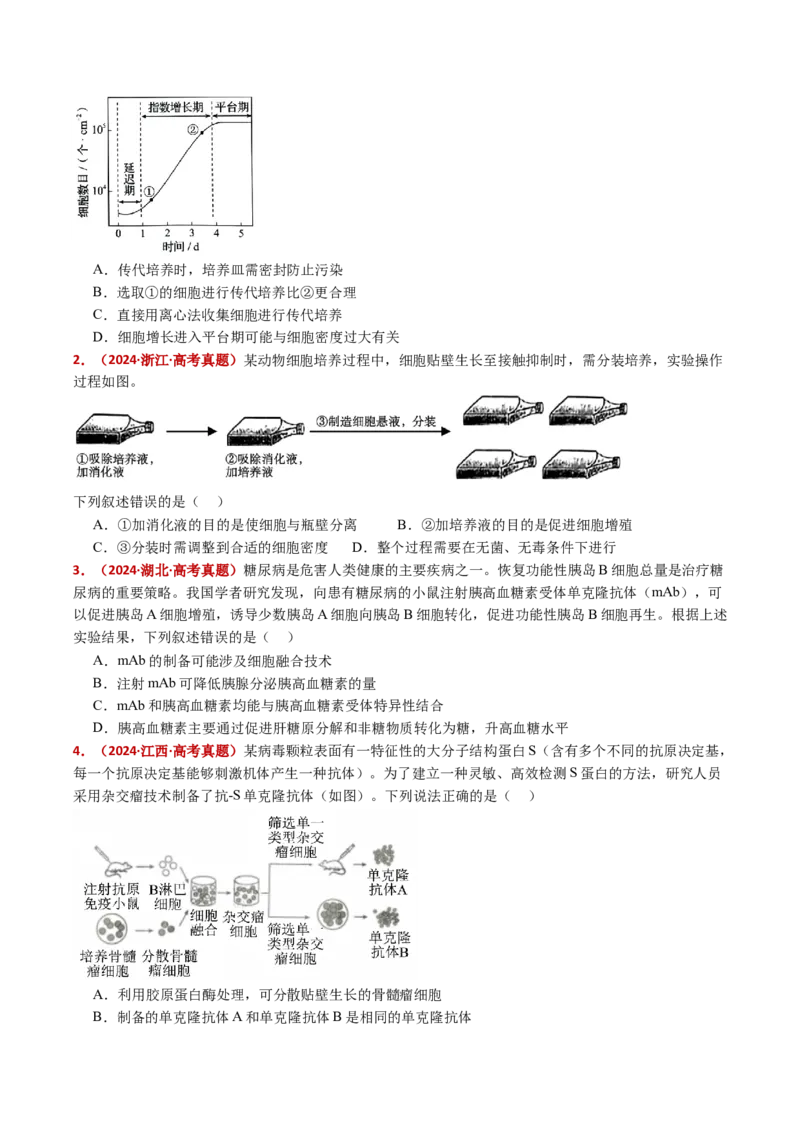 五年（2021-2025）全国高考生物真题分类汇编专题21细胞工程与胚胎工程（全国通用）（原卷版）_高考真题分类汇编_高考生物真题分类汇编（全国通用）五年（2021-2025）
