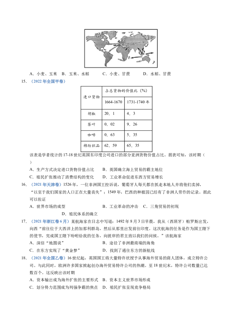 五年（2021-2025）高考历史真题分类汇编专题12走向整体的世界（全国通用）（原卷版）_高考真题分类汇编_高考历史真题分类汇编（全国通用）五年（2021-2025）