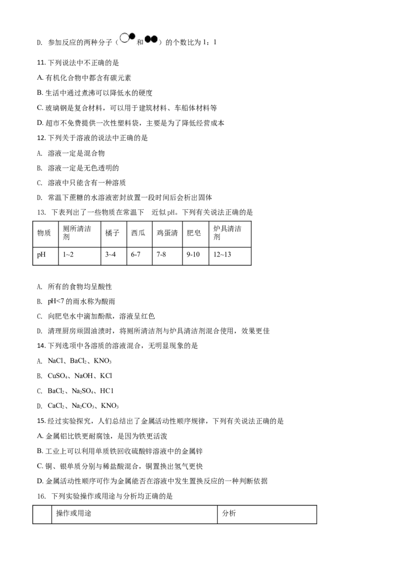 湖南省株洲市2021年中考化学试题（原卷版）_中考真题_5.化学中考真题2015-2024年_2021年中考化学真题（83份）_株洲化学