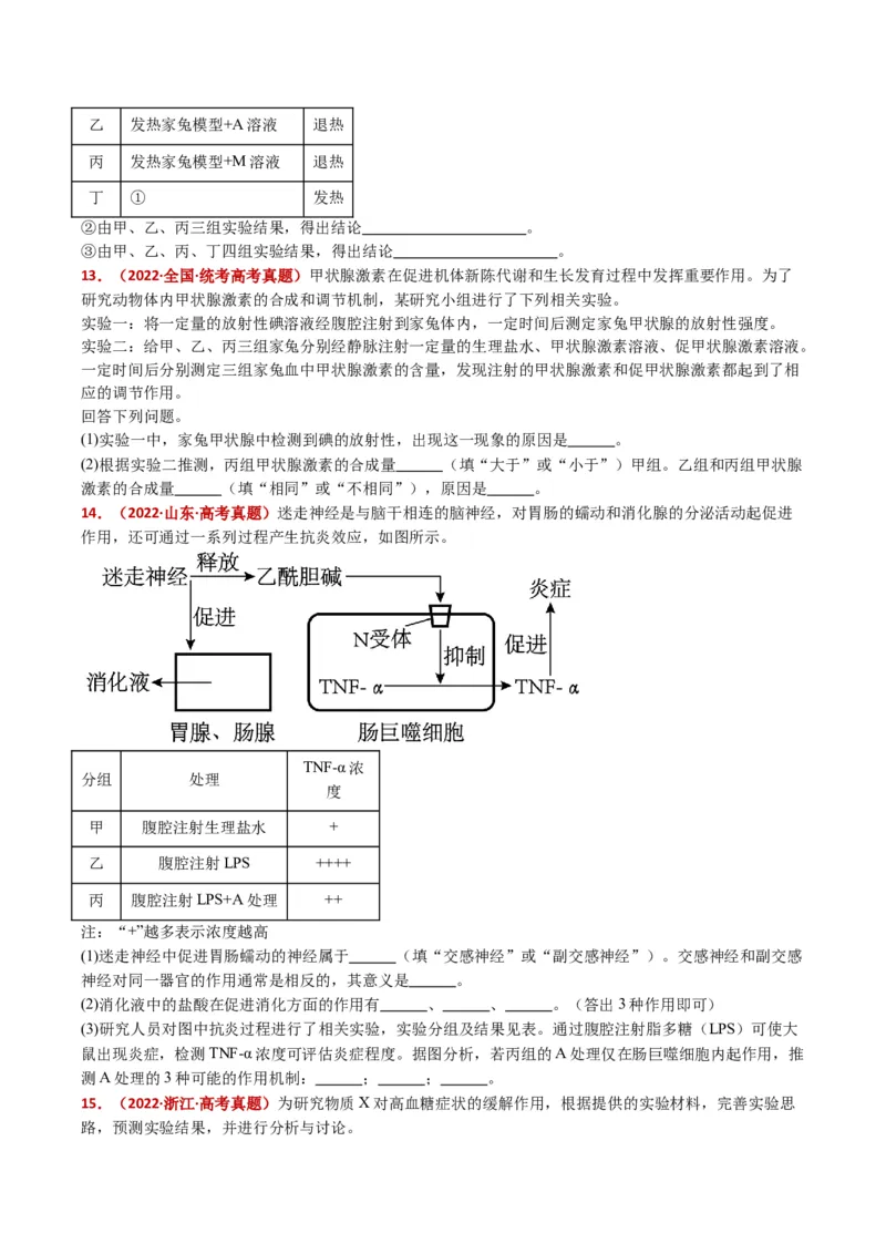 五年（2021-2025）全国高考生物真题分类汇编专题15体液调节（全国通用）（原卷版）_高考真题分类汇编_高考生物真题分类汇编（全国通用）五年（2021-2025）