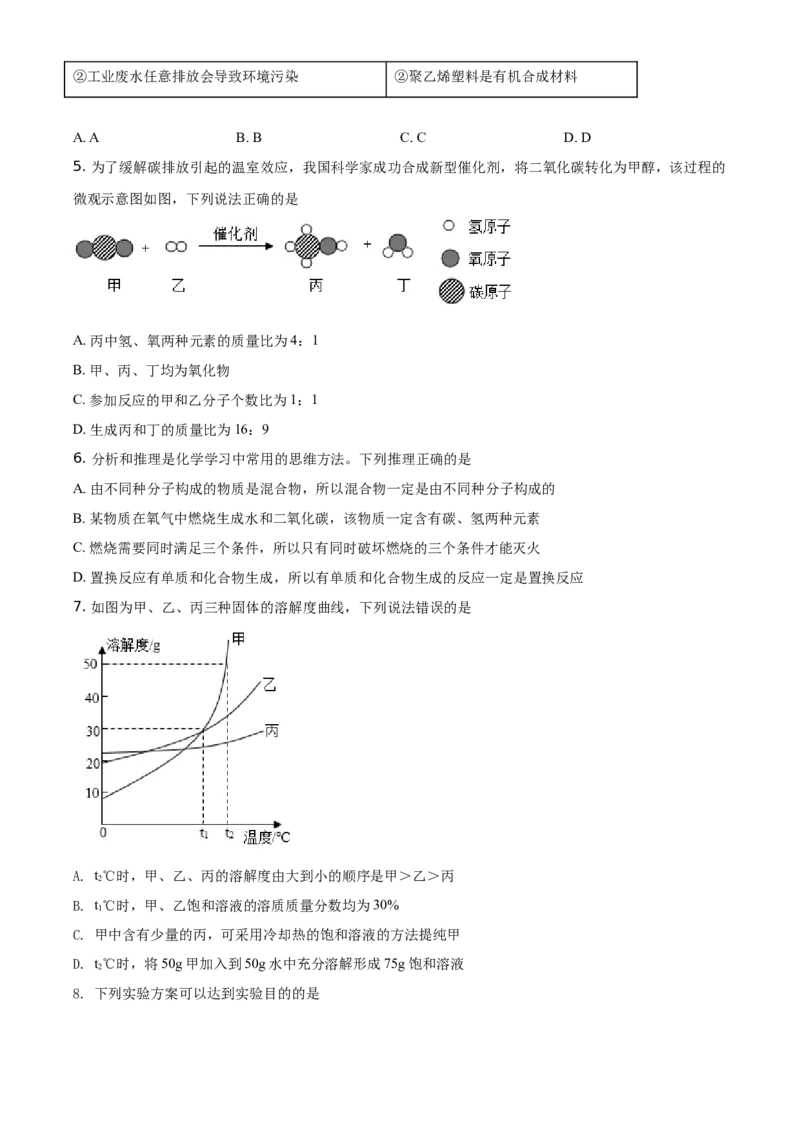 湖北省黄冈市2021年中考化学试题（原卷版）_中考真题_5.化学中考真题2015-2024年_地区卷_湖北省_湖北黄冈化学12-21