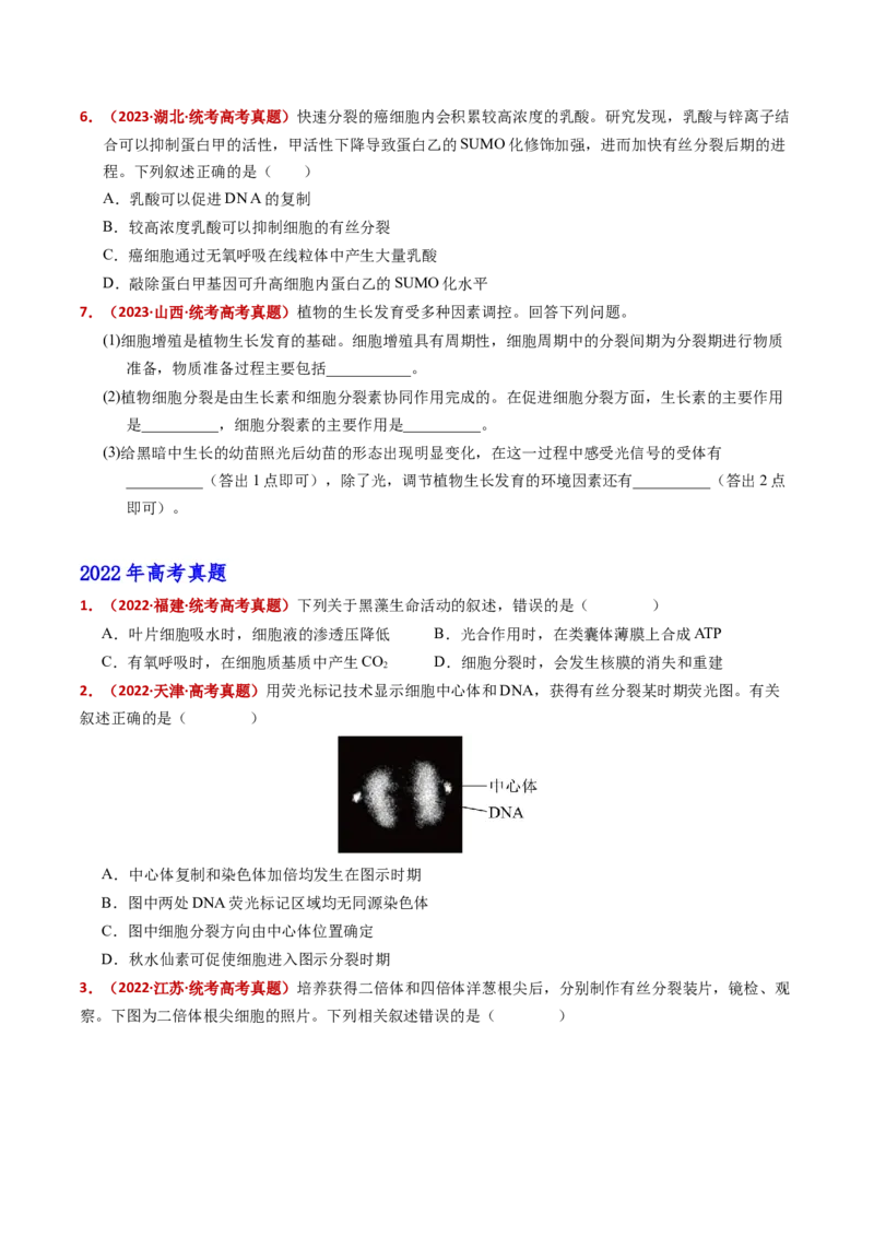 五年（2021-2025）全国高考生物真题分类汇编专题06有丝分裂和减数分裂（全国通用）（原卷版）_高考真题分类汇编_高考生物真题分类汇编（全国通用）五年（2021-2025）