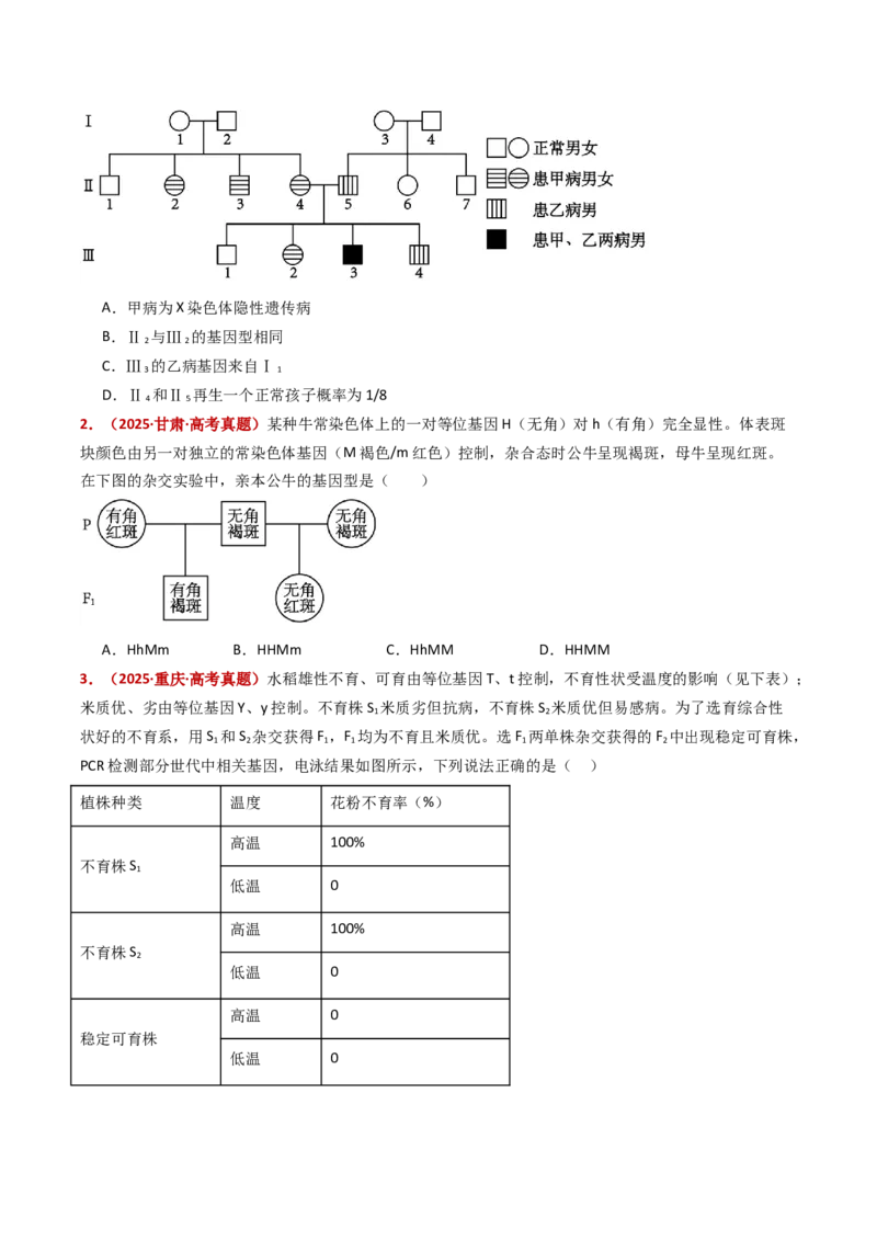 五年（2021-2025）全国高考生物真题分类汇编专题09基因的分离定律（全国通用）（原卷版）_高考真题分类汇编_高考生物真题分类汇编（全国通用）五年（2021-2025）