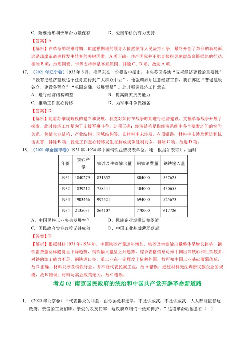 五年（2021-2025）高考历史真题分类汇编专题07中国成立与新民主主义革命兴起（全国通用）（解析版）_高考真题分类汇编_高考历史真题分类汇编（全国通用）五年（2021-2025）