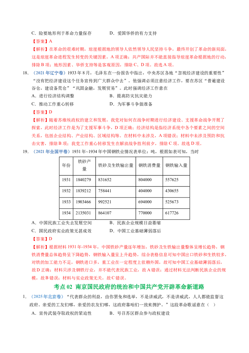 五年（2021-2025）高考历史真题分类汇编专题07中国成立与新民主主义革命兴起（全国通用）（解析版）_高考真题分类汇编_高考历史真题分类汇编（全国通用）五年（2021-2025）