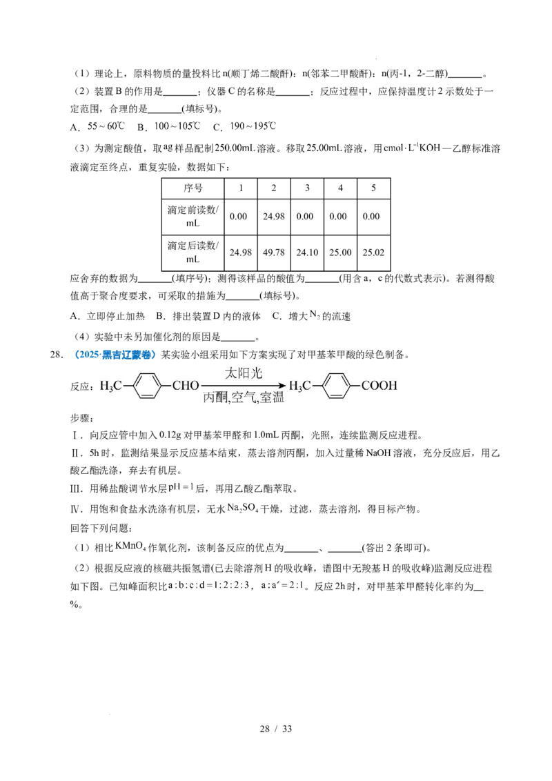 专题24化学实验综合题&mdash;&mdash;物质制备类_高考真题分类汇编_高考化学真题分类汇编（全国通用）五年（2021-2025）