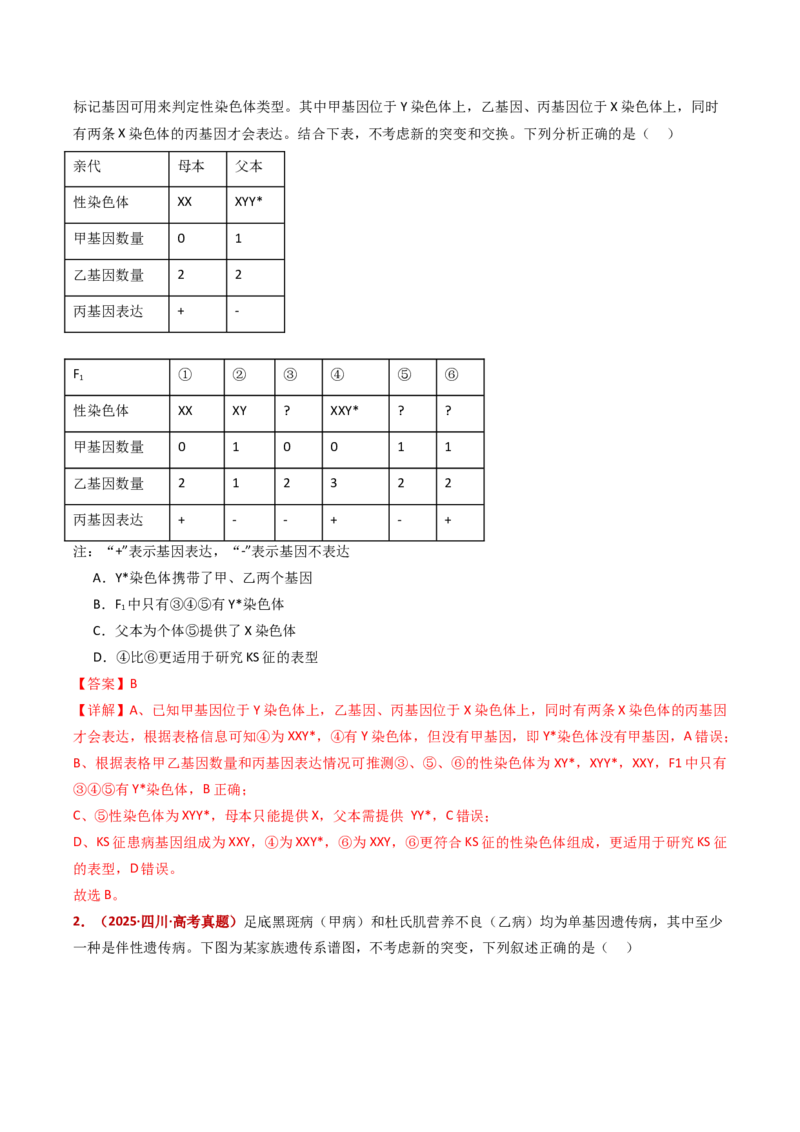 五年（2021-2025）全国高考生物真题分类汇编专题11伴性遗传和人类遗传病（全国通用）（解析版）_高考真题分类汇编_高考生物真题分类汇编（全国通用）五年（2021-2025）