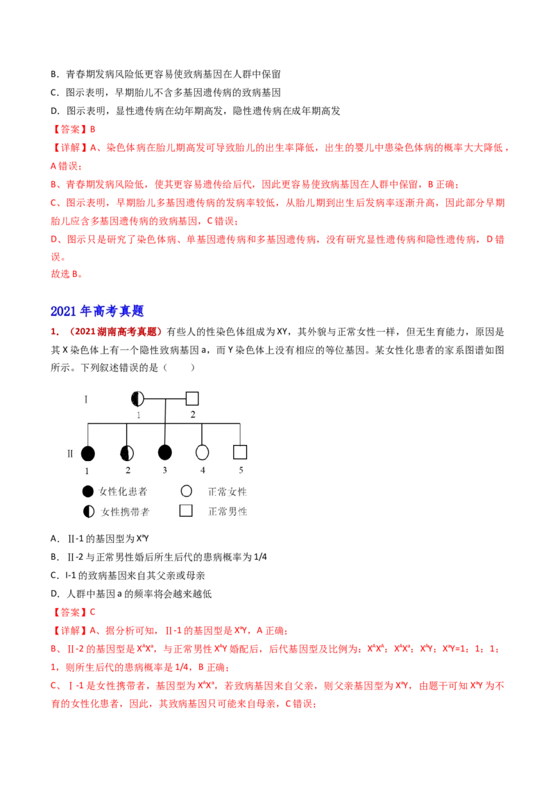 五年（2021-2025）全国高考生物真题分类汇编专题11伴性遗传和人类遗传病（全国通用）（解析版）_高考真题分类汇编_高考生物真题分类汇编（全国通用）五年（2021-2025）