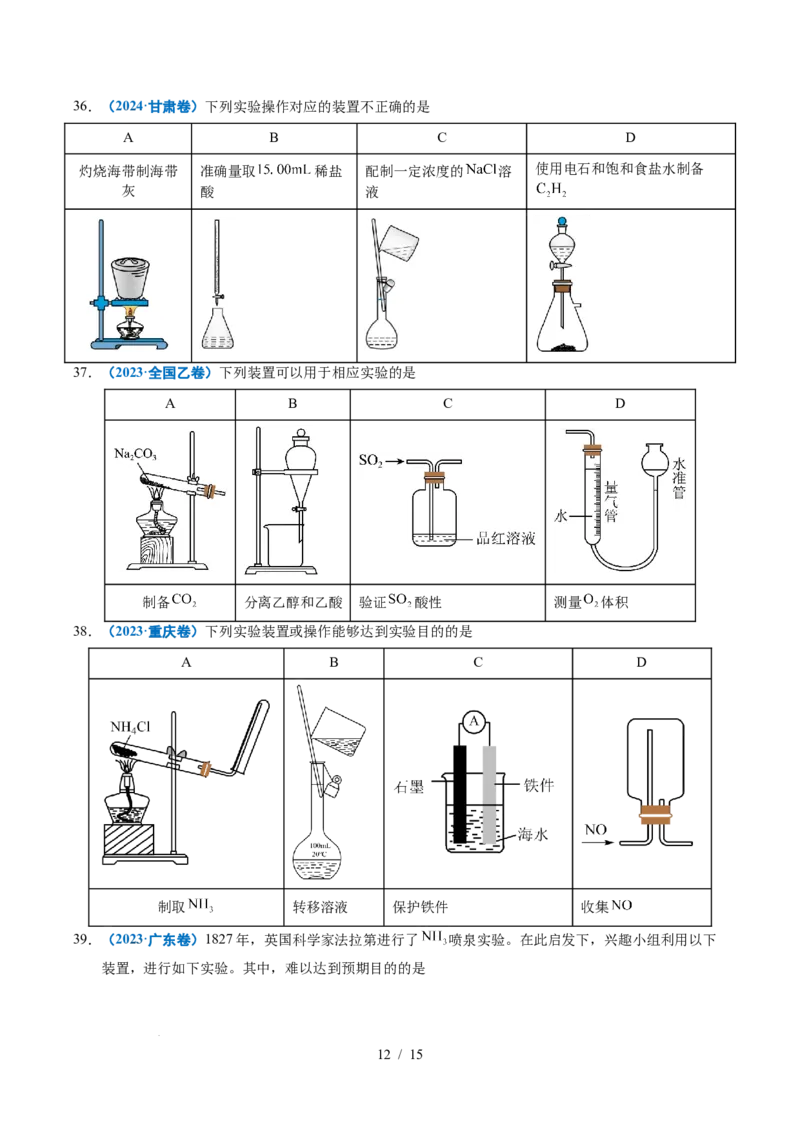 专题11化学实验基础_高考真题分类汇编_高考化学真题分类汇编（全国通用）五年（2021-2025）_专题11化学实验基础五年（2021-2025）高考化学真题分类汇编