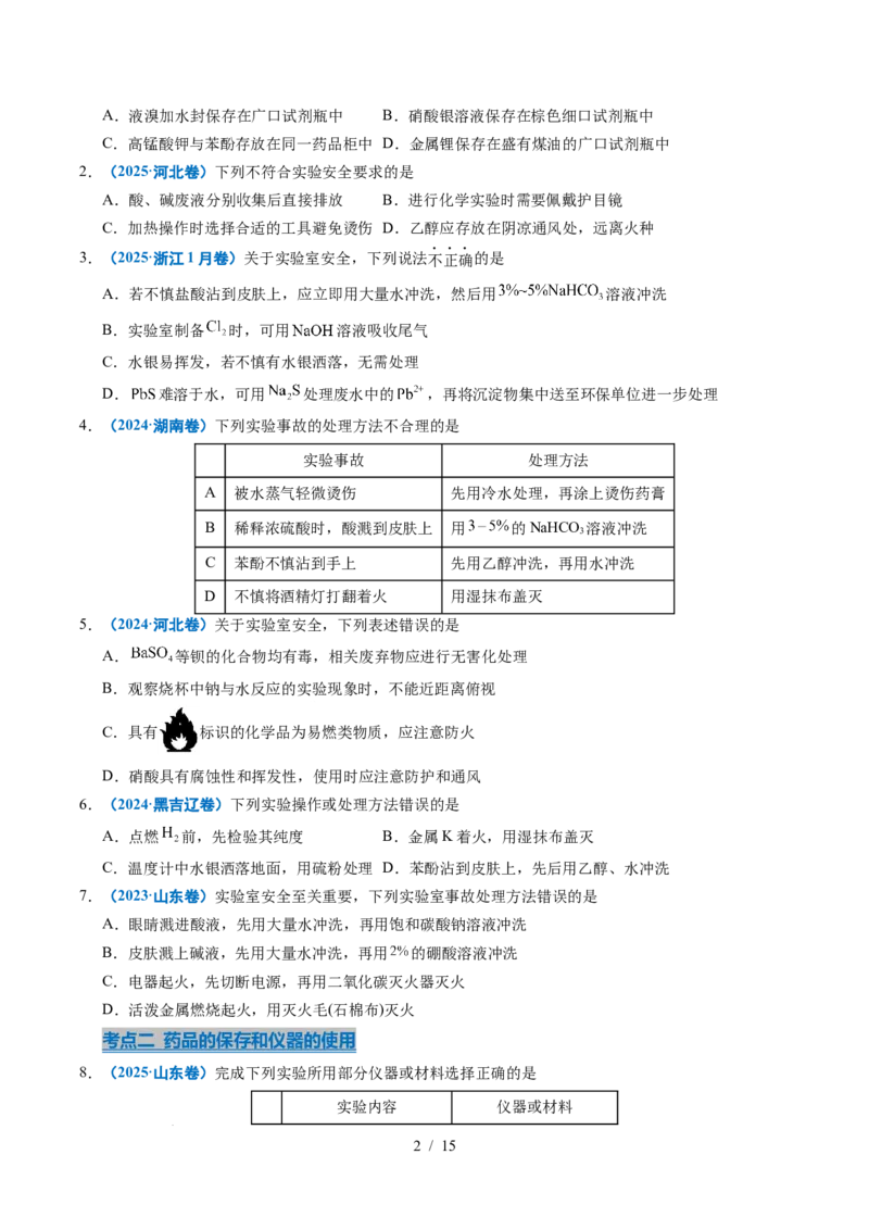专题11化学实验基础_高考真题分类汇编_高考化学真题分类汇编（全国通用）五年（2021-2025）_专题11化学实验基础五年（2021-2025）高考化学真题分类汇编