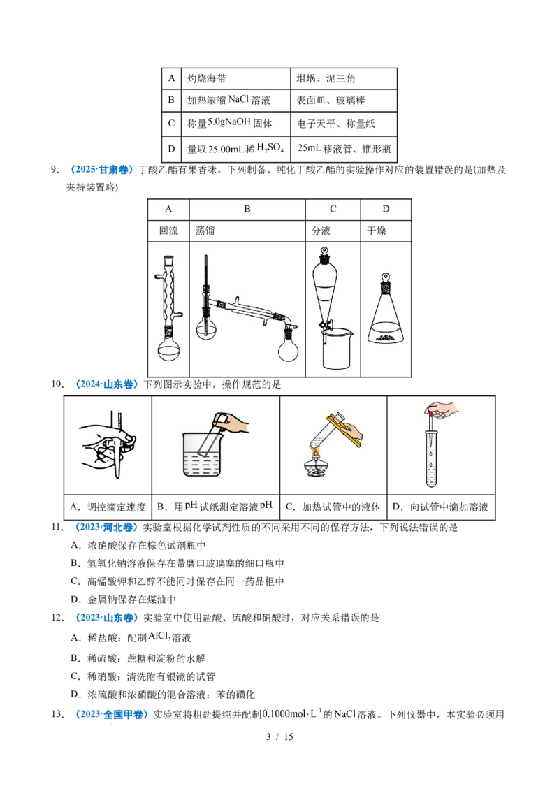 专题11化学实验基础_高考真题分类汇编_高考化学真题分类汇编（全国通用）五年（2021-2025）_专题11化学实验基础五年（2021-2025）高考化学真题分类汇编