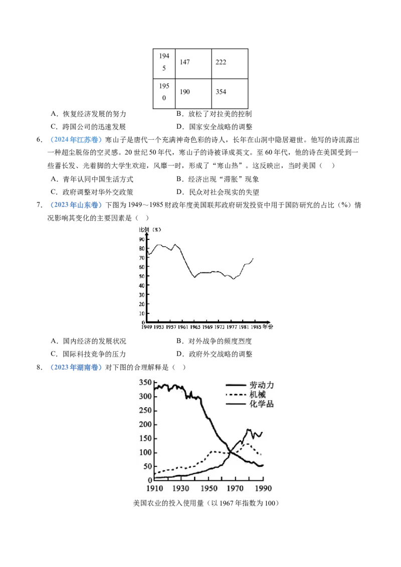五年（2021-2025）高考历史真题分类汇编专题1720世纪下半叶世界的新变化（全国通用）（原卷版）_高考真题分类汇编_高考历史真题分类汇编（全国通用）五年（2021-2025）