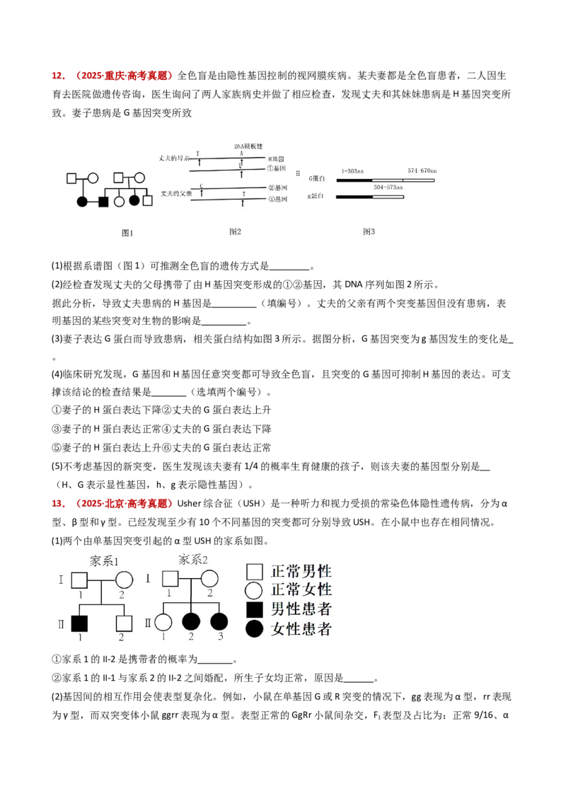 五年（2021-2025）全国高考生物真题分类汇编专题11伴性遗传和人类遗传病（全国通用）（原卷版）_高考真题分类汇编_高考生物真题分类汇编（全国通用）五年（2021-2025）