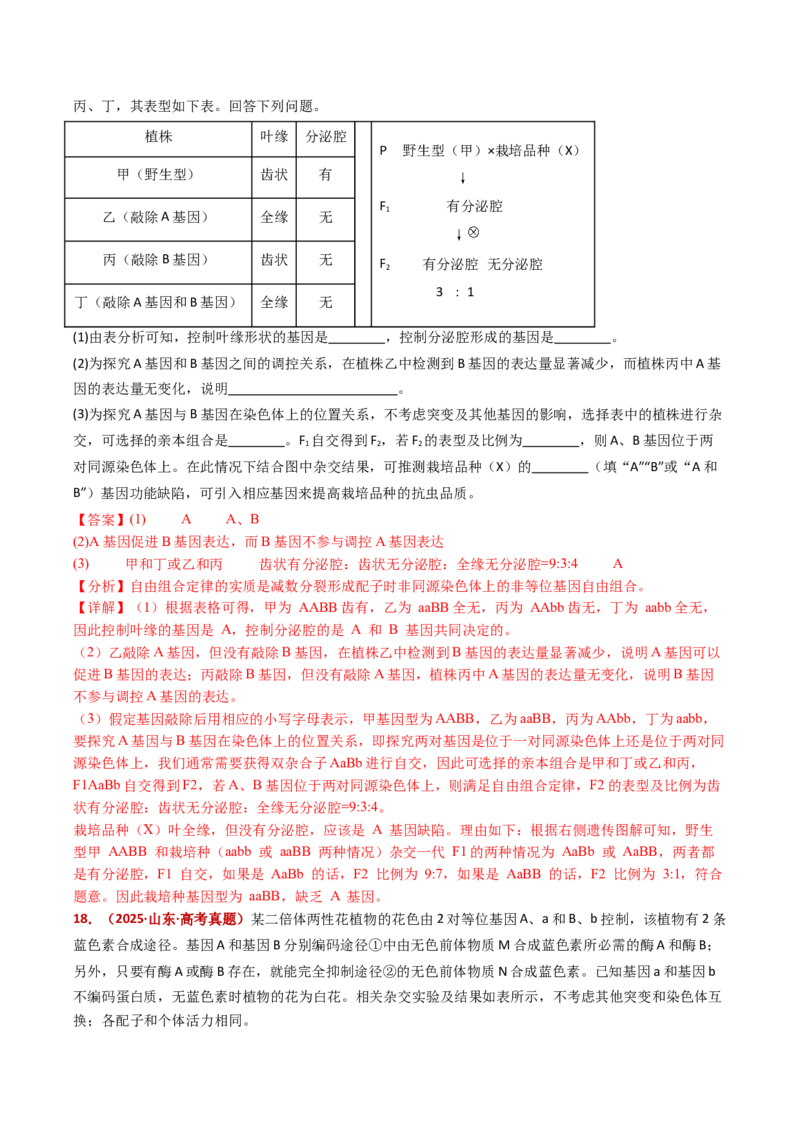五年（2021-2025）全国高考生物真题分类汇编专题10基因的自由组合定律（全国通用）（解析版）_高考真题分类汇编_高考生物真题分类汇编（全国通用）五年（2021-2025）