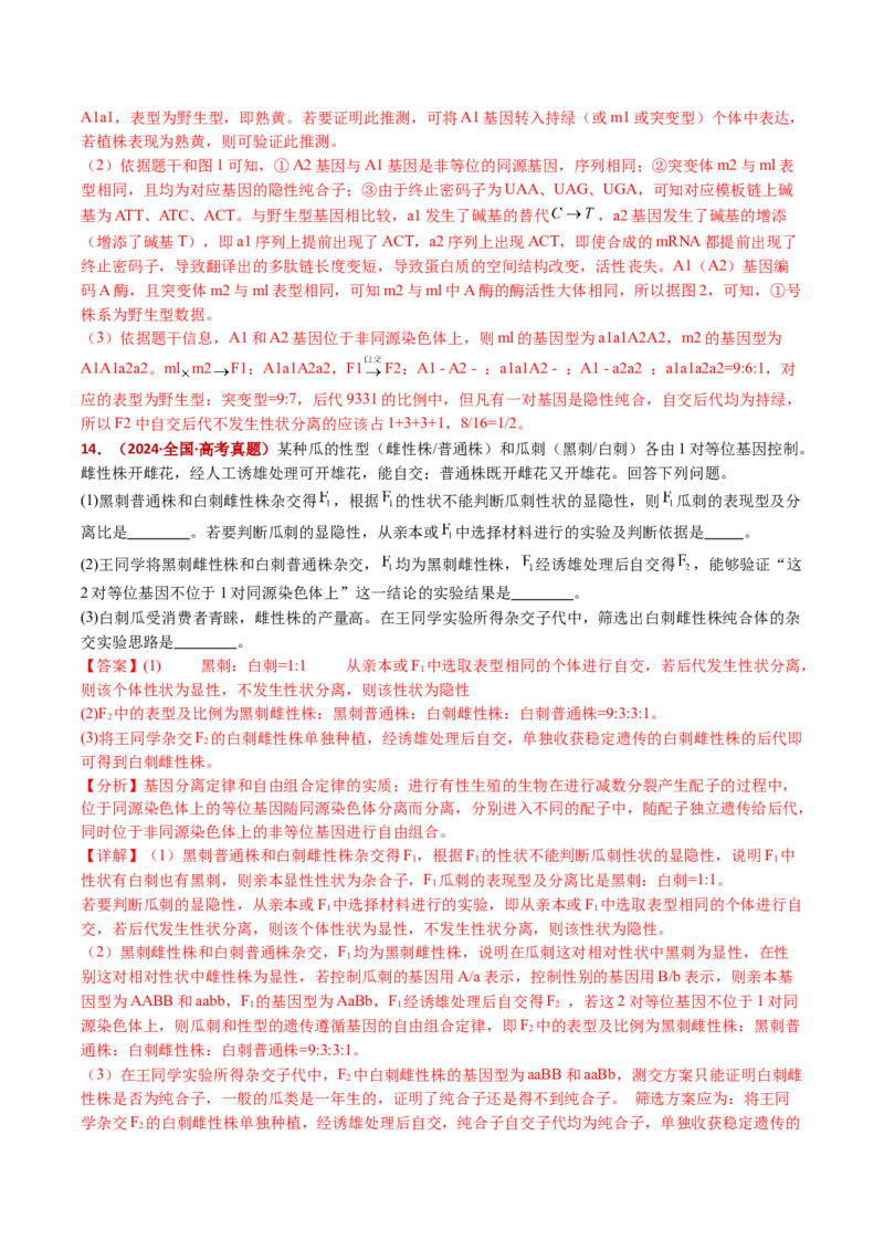五年（2021-2025）全国高考生物真题分类汇编专题10基因的自由组合定律（全国通用）（解析版）_高考真题分类汇编_高考生物真题分类汇编（全国通用）五年（2021-2025）
