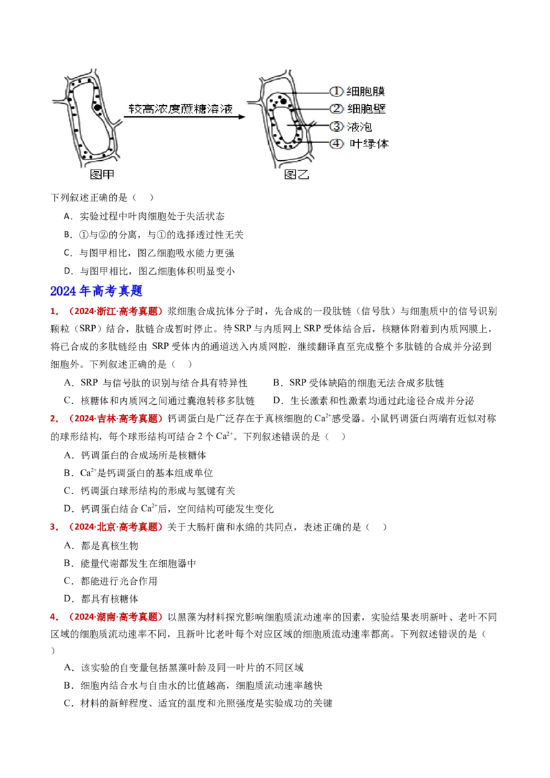 五年（2021-2025）全国高考生物真题分类汇编专题02细胞的结构与功能（全国通用）（原卷版）_高考真题分类汇编_高考生物真题分类汇编（全国通用）五年（2021-2025）