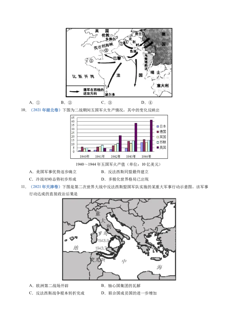 五年（2021-2025）高考历史真题分类汇编专题16两次世界大战、十月革命与国际秩序的演变（全国通用）（原卷版）_高考真题分类汇编_高考历史真题分类汇编（全国通用）五年（2021-2025）