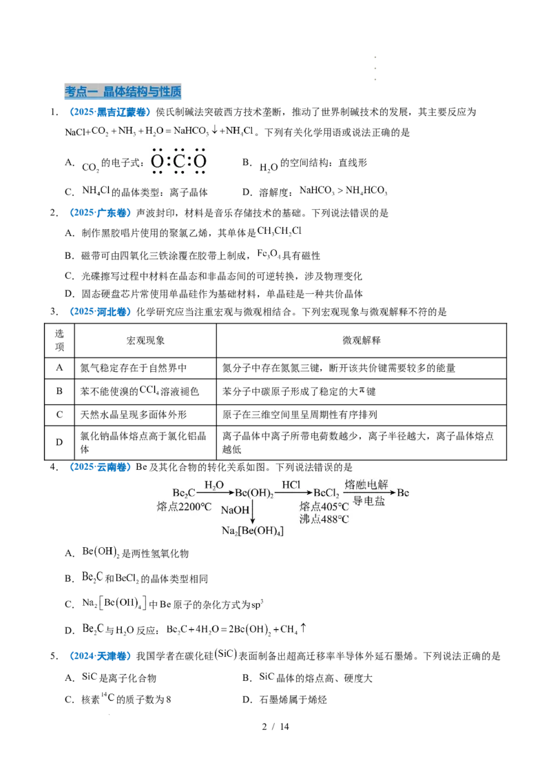 专题09晶体结构与性质_高考真题分类汇编_高考化学真题分类汇编（全国通用）五年（2021-2025）_专题09晶体结构与性质五年（2021-2025）高考化学真题分类汇编