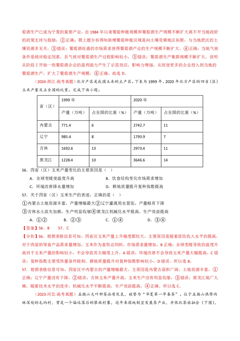 五年（2021-2025）高考地理真题分类汇编专题10农业（全国通用）（解析版）_高考真题分类汇编_高考地理真题分类汇编（全国通用）五年（2021-2025）_pdf