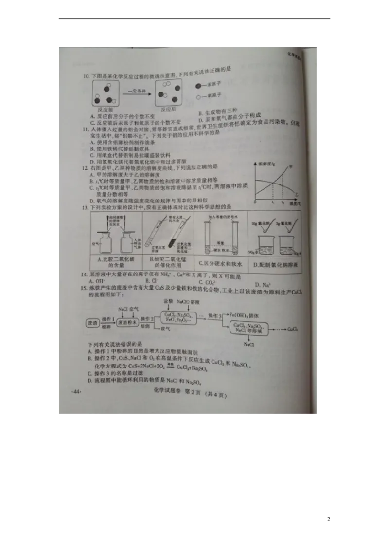江西省南昌市2015年中考化学真题试题（扫描版，含答案）_中考真题_5.化学中考真题2015-2024年_2015中考真题卷（162份）
