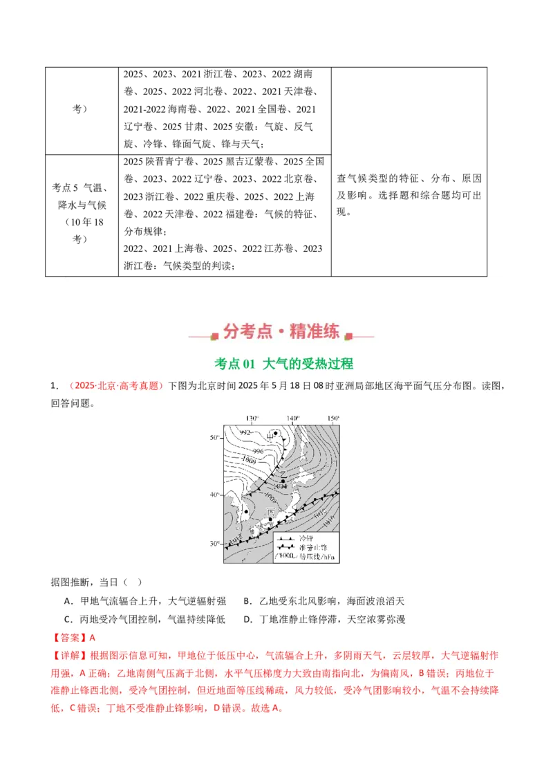 五年（2021-2025）高考地理真题分类汇编专题03地球上的大气（全国通用）（解析版）_高考真题分类汇编_高考地理真题分类汇编（全国通用）五年（2021-2025）_word