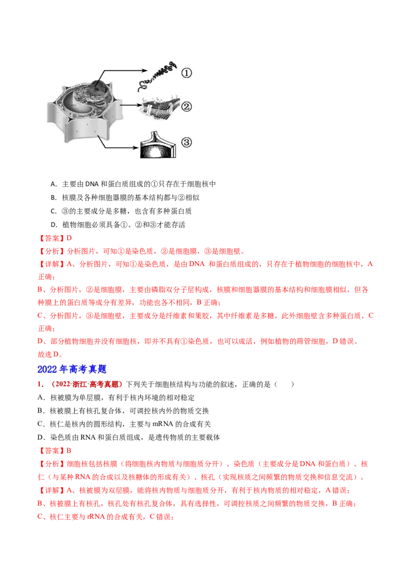 五年（2021-2025）全国高考生物真题分类汇编专题02细胞的结构与功能（全国通用）（解析版）_高考真题分类汇编_高考生物真题分类汇编（全国通用）五年（2021-2025）