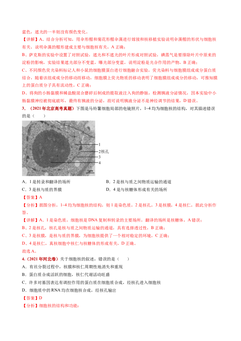 五年（2021-2025）全国高考生物真题分类汇编专题02细胞的结构与功能（全国通用）（解析版）_高考真题分类汇编_高考生物真题分类汇编（全国通用）五年（2021-2025）