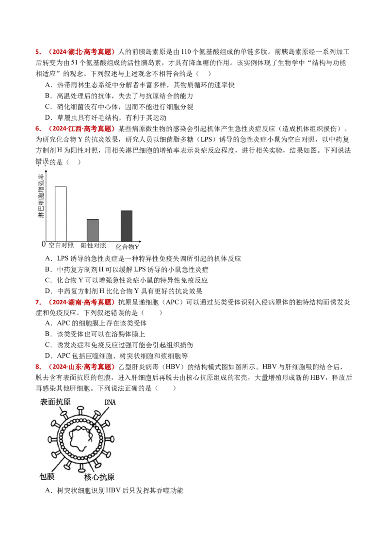 五年（2021-2025）全国高考生物真题分类汇编专题16免疫调节（全国通用）（原卷版）_高考真题分类汇编_高考生物真题分类汇编（全国通用）五年（2021-2025）