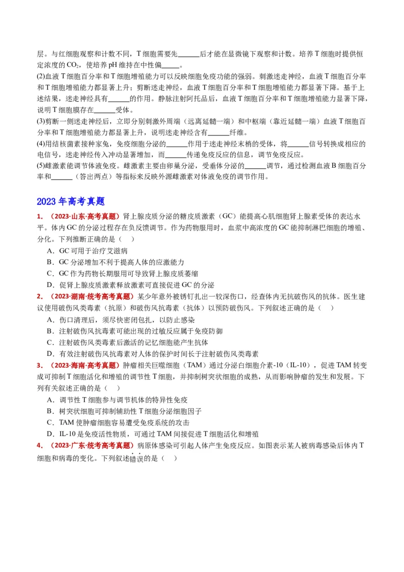 五年（2021-2025）全国高考生物真题分类汇编专题16免疫调节（全国通用）（原卷版）_高考真题分类汇编_高考生物真题分类汇编（全国通用）五年（2021-2025）