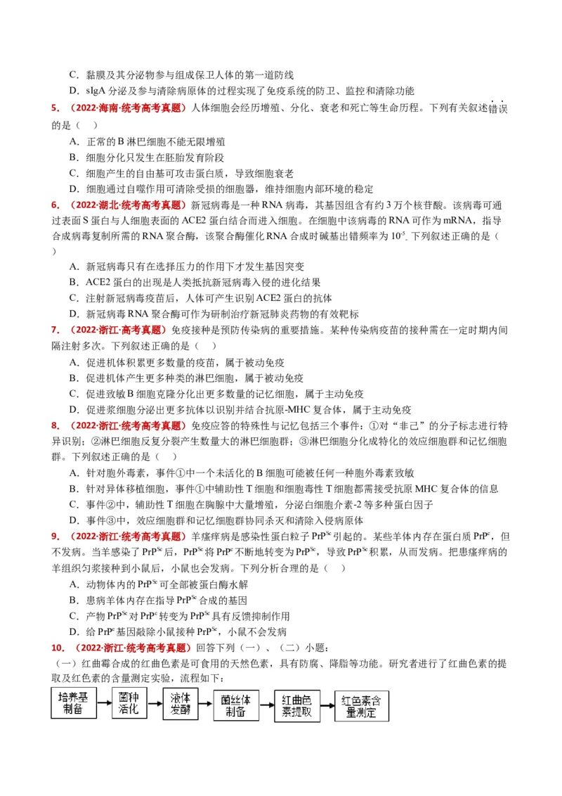 五年（2021-2025）全国高考生物真题分类汇编专题16免疫调节（全国通用）（原卷版）_高考真题分类汇编_高考生物真题分类汇编（全国通用）五年（2021-2025）