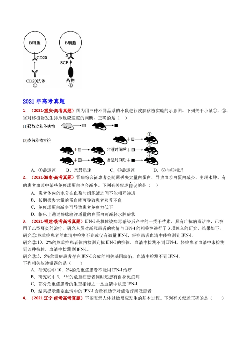 五年（2021-2025）全国高考生物真题分类汇编专题16免疫调节（全国通用）（原卷版）_高考真题分类汇编_高考生物真题分类汇编（全国通用）五年（2021-2025）