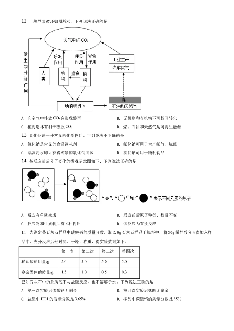 精品解析：江苏省扬州市2021年中考化学试题（原卷版）_中考真题_5.化学中考真题2015-2024年_地区卷_江苏省_扬州中考化学08-22