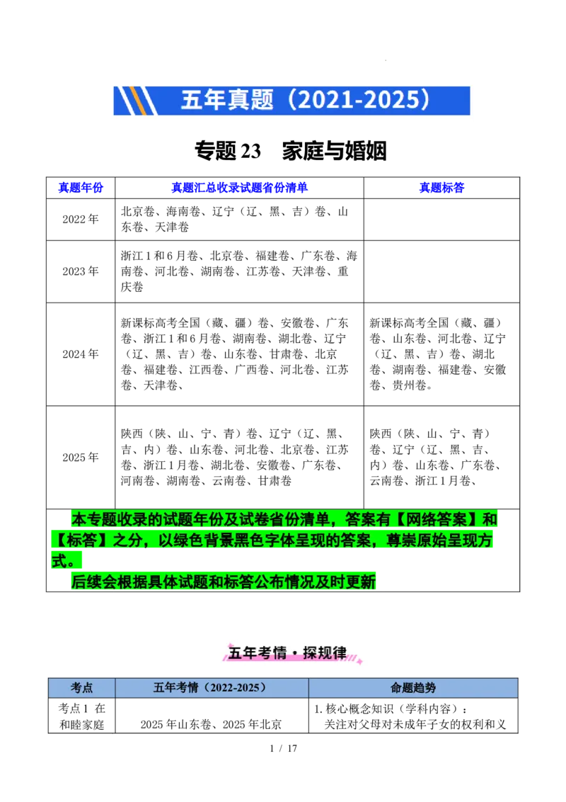专题23家庭与婚姻（全国通用）（解析版）_高考真题分类汇编_高考政治真题分类汇编（全国通用）五年（2021-2025）