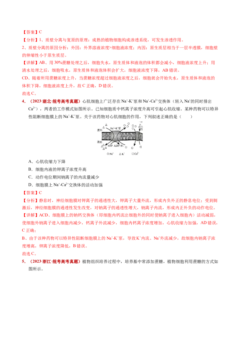 五年（2021-2025）全国高考生物真题分类汇编专题03物质的跨膜运输（全国通用）（解析版）_高考真题分类汇编_高考生物真题分类汇编（全国通用）五年（2021-2025）