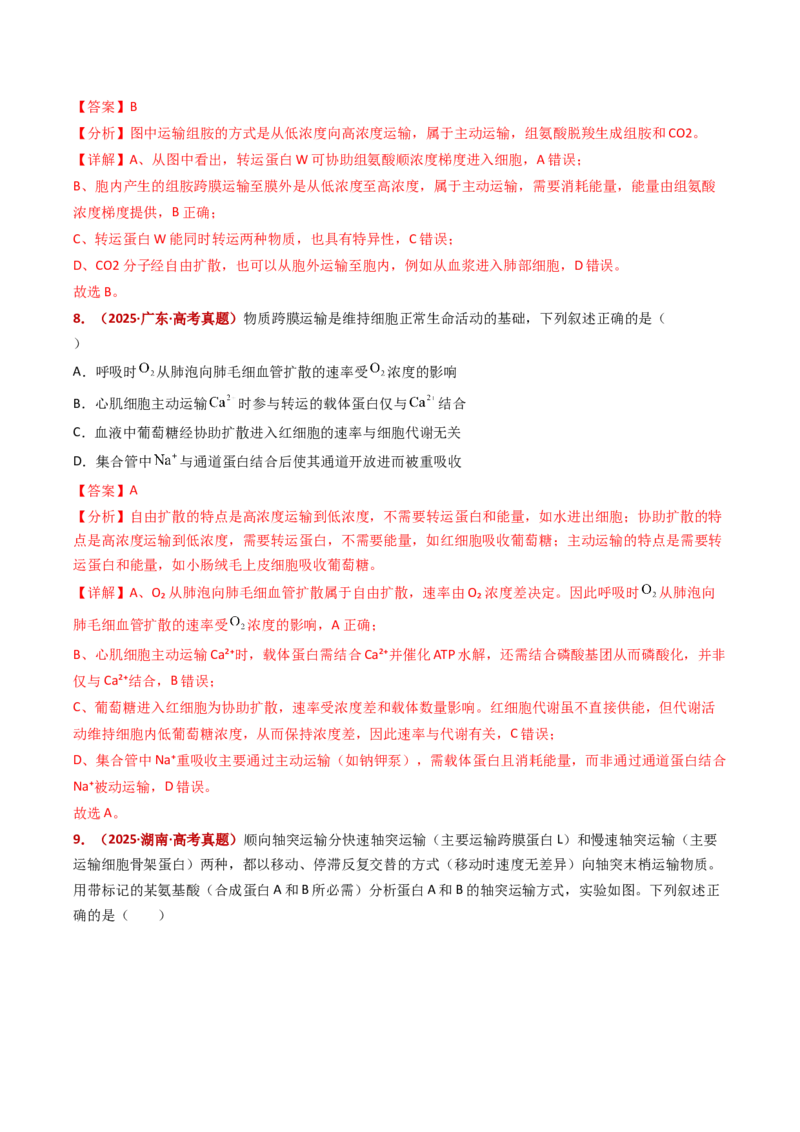 五年（2021-2025）全国高考生物真题分类汇编专题03物质的跨膜运输（全国通用）（解析版）_高考真题分类汇编_高考生物真题分类汇编（全国通用）五年（2021-2025）