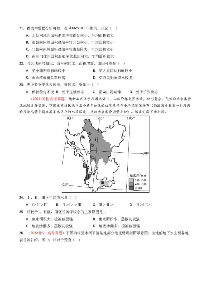 五年（2021-2025）高考地理真题分类汇编专题04地球上的水（全国通用）（原卷版）_高考真题分类汇编_高考地理真题分类汇编（全国通用）五年（2021-2025）_word