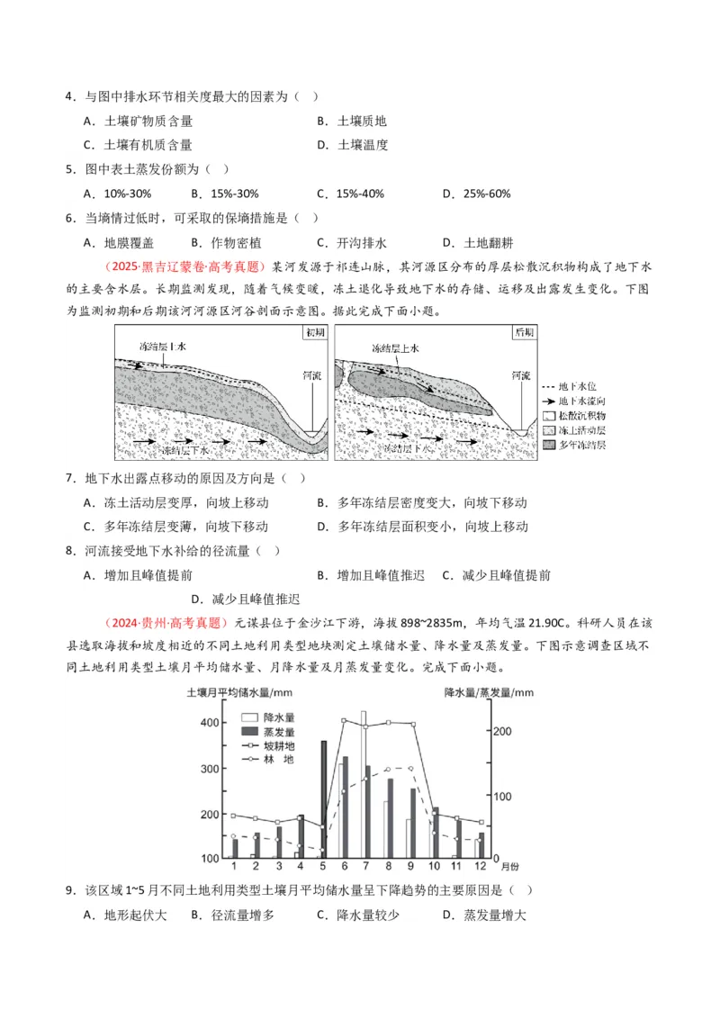 五年（2021-2025）高考地理真题分类汇编专题04地球上的水（全国通用）（原卷版）_高考真题分类汇编_高考地理真题分类汇编（全国通用）五年（2021-2025）_word