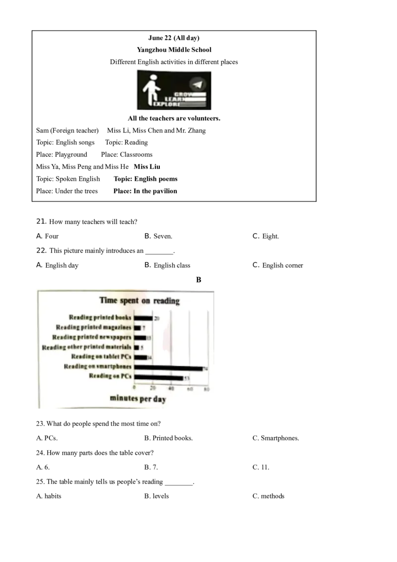 湖南省株洲市2021年中考英语试题（原卷版）_中考真题_3.英语中考真题2015-2024年_地区卷_湖南省_湖南株洲卷中考英语10-22