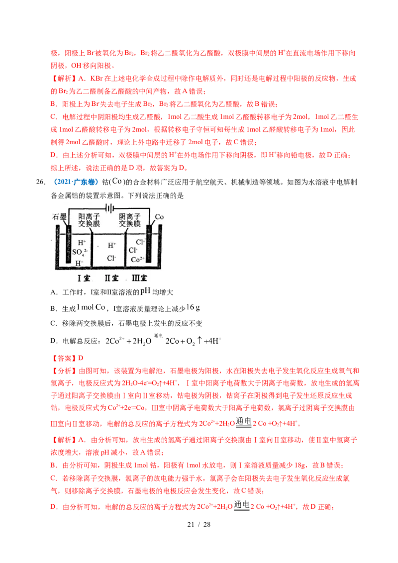 专题16电解池金属的腐蚀与防腐（解析）_高考真题分类汇编_高考化学真题分类汇编（全国通用）五年（2021-2025）_专题16电解池金属的腐蚀与防腐五年（2021-2025）高考化学真题分类汇编