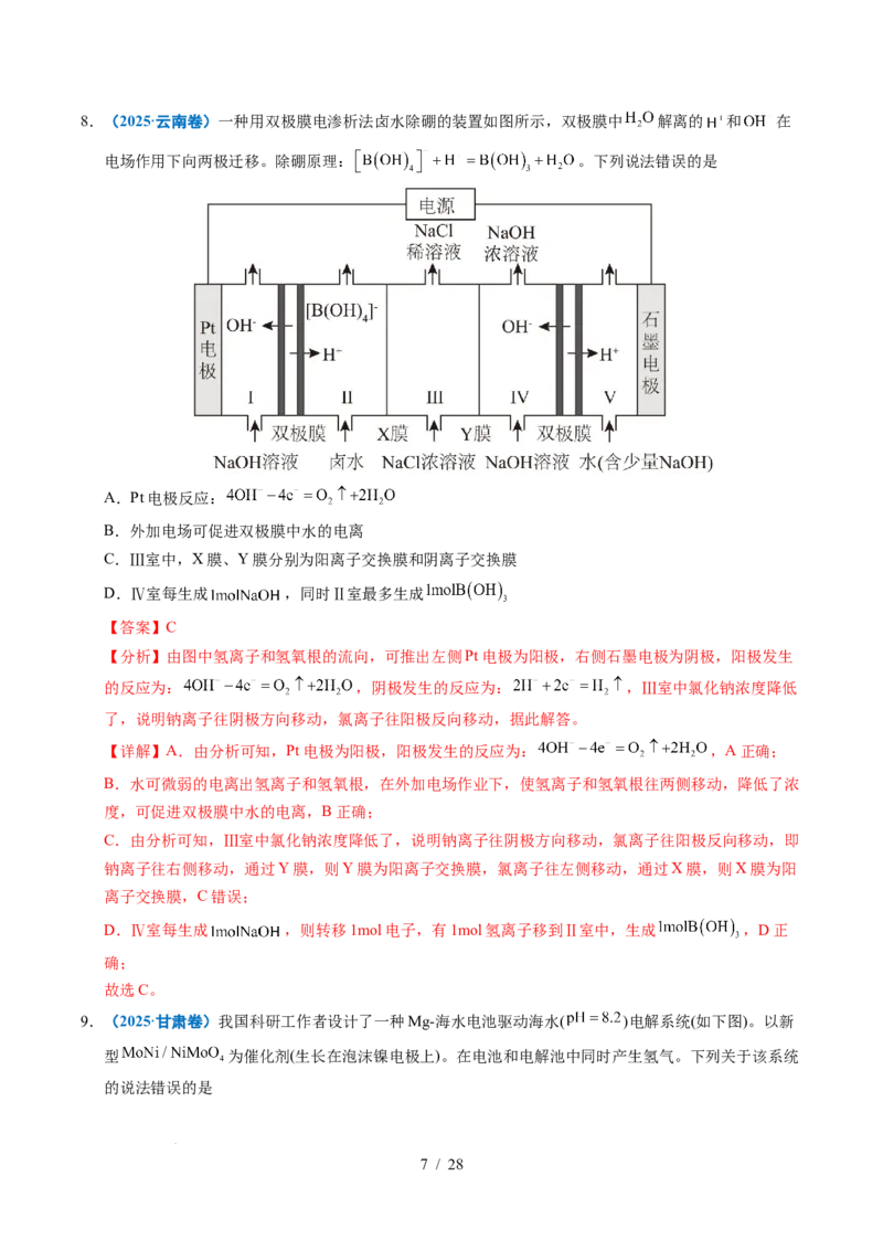 专题16电解池金属的腐蚀与防腐（解析）_高考真题分类汇编_高考化学真题分类汇编（全国通用）五年（2021-2025）_专题16电解池金属的腐蚀与防腐五年（2021-2025）高考化学真题分类汇编