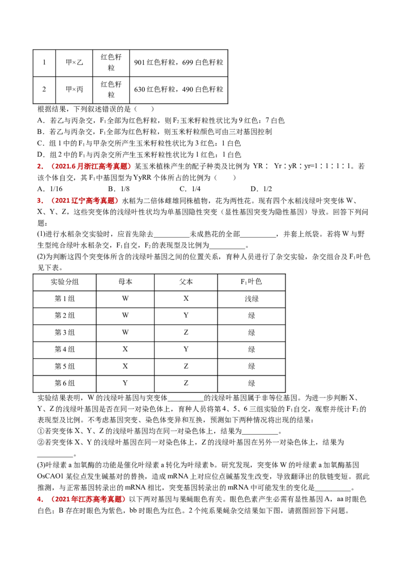 五年（2021-2025）全国高考生物真题分类汇编专题10基因的自由组合定律（全国通用）（原卷版）_高考真题分类汇编_高考生物真题分类汇编（全国通用）五年（2021-2025）