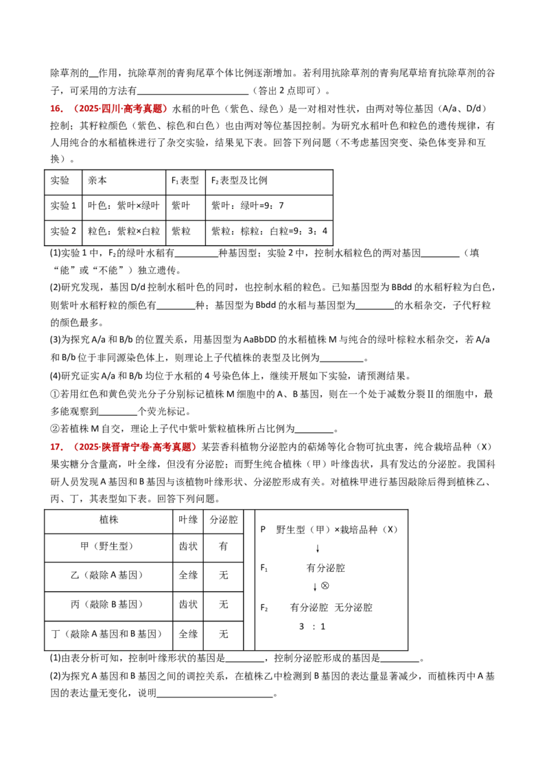 五年（2021-2025）全国高考生物真题分类汇编专题10基因的自由组合定律（全国通用）（原卷版）_高考真题分类汇编_高考生物真题分类汇编（全国通用）五年（2021-2025）
