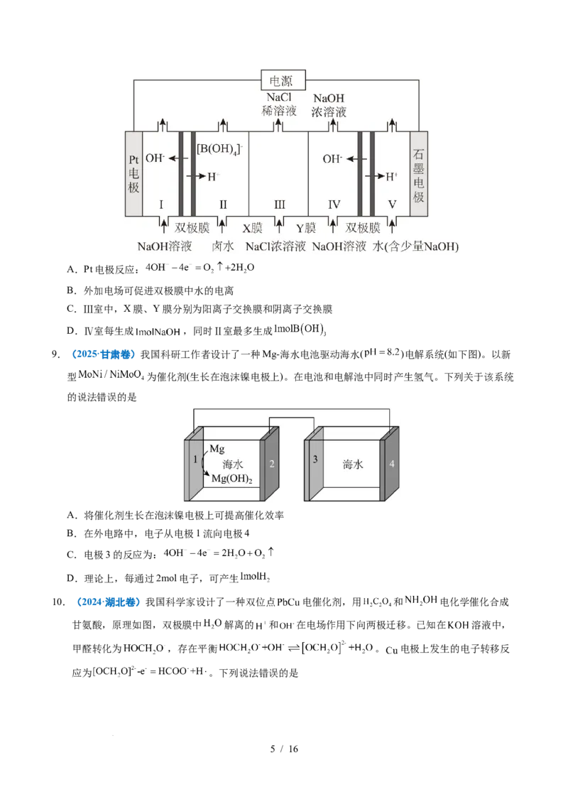 专题16电解池金属的腐蚀与防腐_高考真题分类汇编_高考化学真题分类汇编（全国通用）五年（2021-2025）_专题16电解池金属的腐蚀与防腐五年（2021-2025）高考化学真题分类汇编