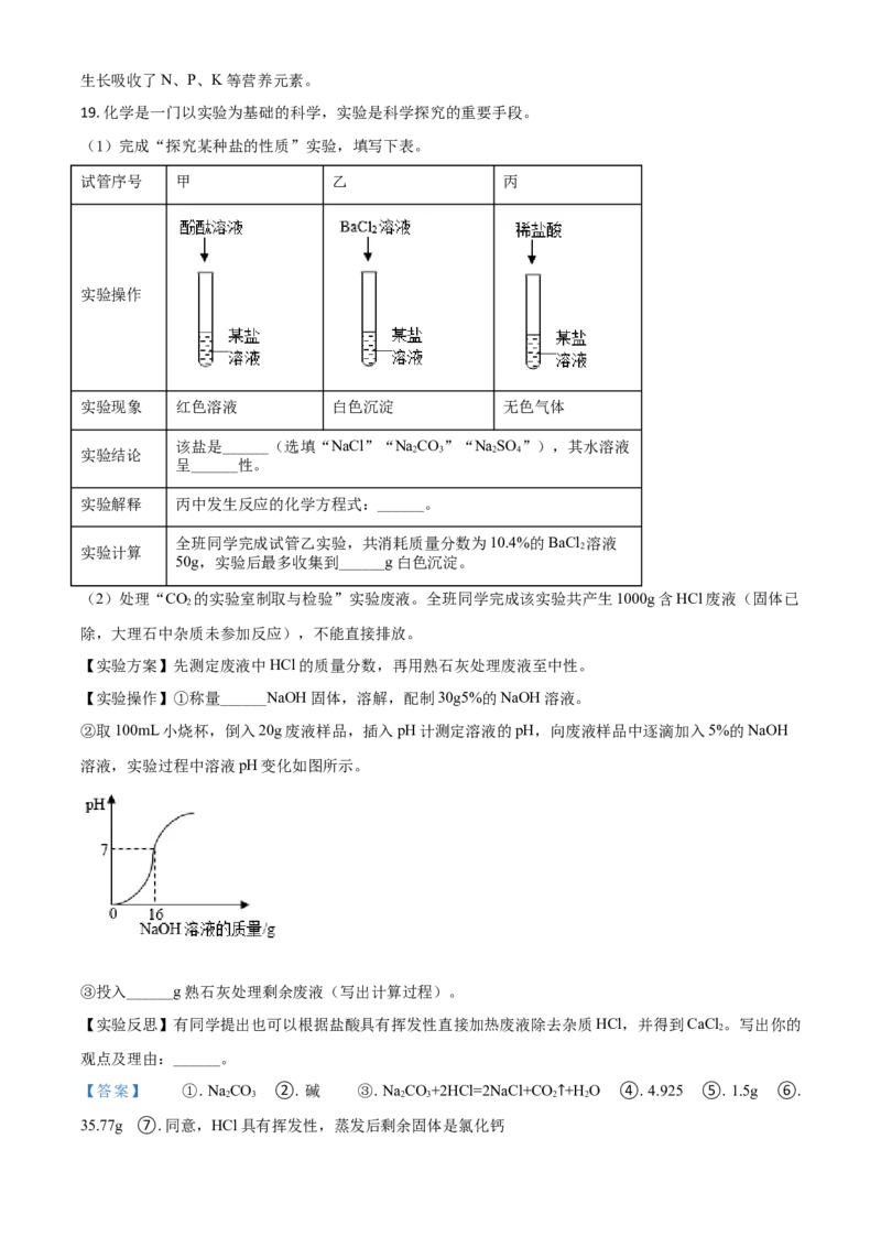 江苏省盐城市2021年中考化学试题（解析版）_中考真题_5.化学中考真题2015-2024年_2021年中考化学真题（83份）_盐城化学