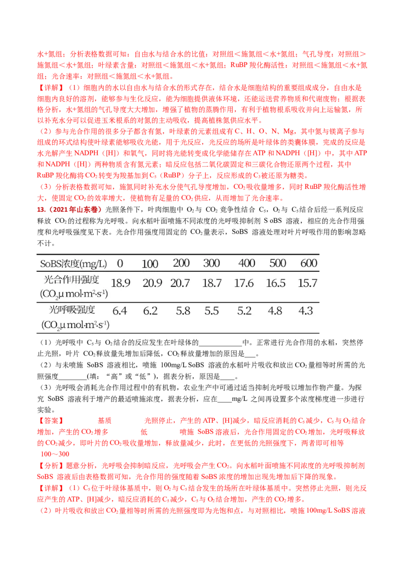 五年（2021-2025）全国高考生物真题分类汇编专题05细胞呼吸和光合作用（全国通用）（解析版）_高考真题分类汇编_高考生物真题分类汇编（全国通用）五年（2021-2025）